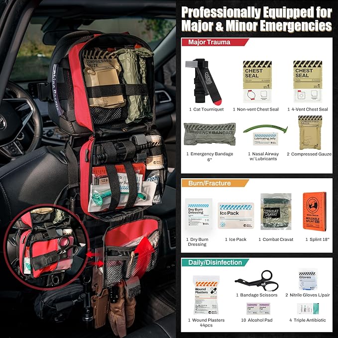 RHINO RESCUE Vehicle IFAK Trauma Kit with C-A-T Tourniquet, Tactical First Aid Kit Molle Pouch Black