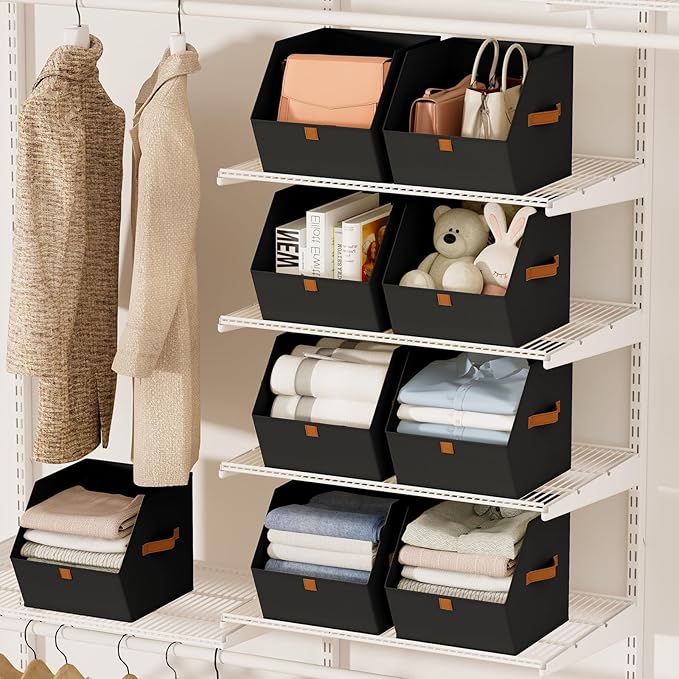Fabric Closet Storage Cubes - 6 Pack Square Storage Bins with Dual Handles for Clothes, Towels, Toys, Cube Storage Organizers for Bedroom, Nursery, Shelves, Closet, Small Spaces, Black