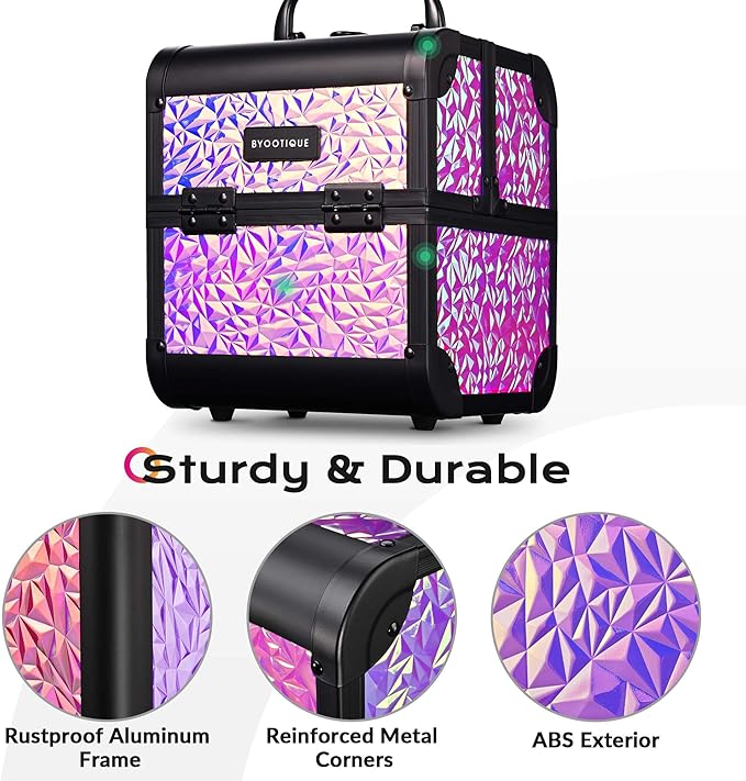BYOOTIQUE Rolling Cosmetology Case on Wheels 3-Piece Lockable Makeup Organizer Kit Nail Tech Storage Cart Hair Tool Travel Bag for Lash Artist Nail Slon Beauty Hairstylist,Mermaid Pink