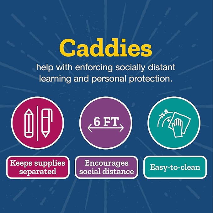 Really Good Stuff Six-Equal-Compartment Caddies - 6 Pack - Classroom Table Caddies - Assorted Colors Portable Plastic Storage Classroom Caddy for Easy Storage of Small Items