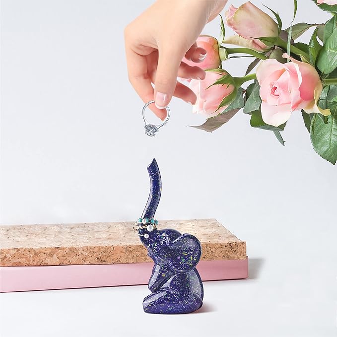 PUDDING CABIN Purple Elephant Ring Holder Cute Ring Organizer Stand Display, Unique Elephant Gift for Women Mom Mother's Day Birthday Engagement Bridesmaid Christmas Gift