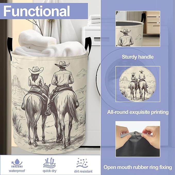 Laundry Basket-Western Cowboy Foldable Waterproof Oxford Cloth Funny Tote Bag Laundry Hamper Clothes Storage Bucket Organizer For Bathroom/Laundry Storage/Bedroom Storage Basket