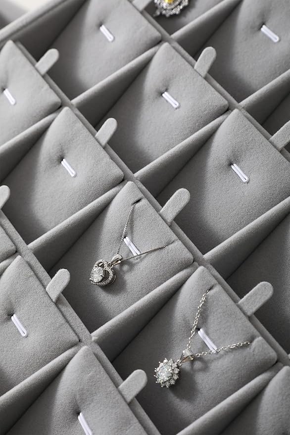 Stackable Jewelry Trays, Velvet Earring Box,Premium Necklace Box,Luxury Jewelry Display Case,Grey Pendant Trays