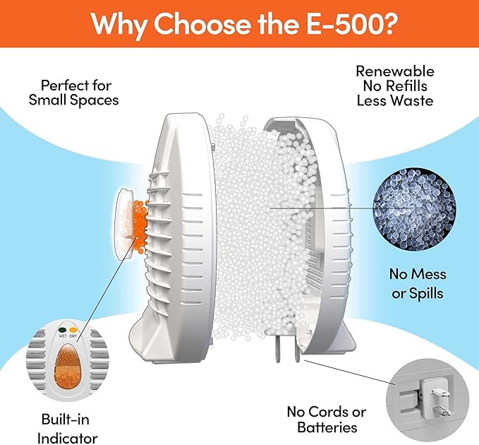 Eva-Dry E-500 Renewable dehumidifier, Pack of 5, white, perfect for closets, bathrooms, safes, boats, and RVs