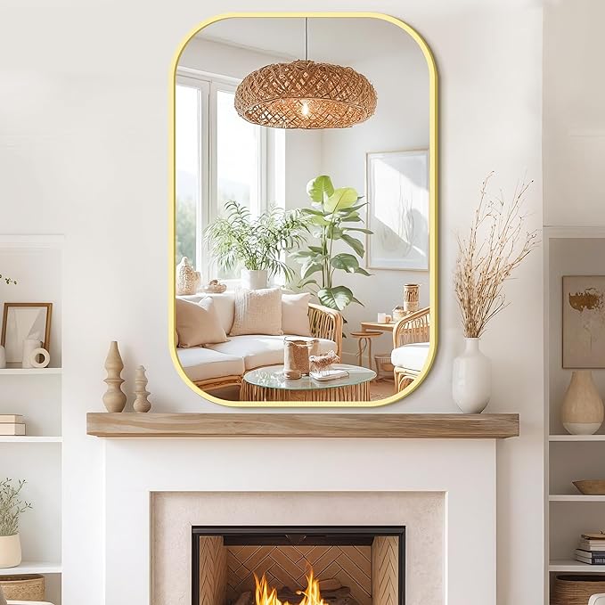 Bathroom Mirror for Wall, Gold Bathroom Vanity Mirror for Over Sink 28 x 40, HD Reflection Shatterproof Mirror for Living Room Bedroom Entryway, Metal Frame Rectangular Shape