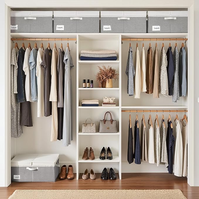 GRANNY SAYS Decorative Storage Boxes with Lid, Large Storage Bins with Double-Open Lid, Fabric Storage Bin for Clothes, 63L Closet Linen Storage Bin, White&Gray