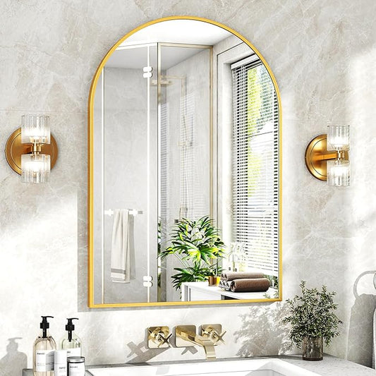 24"x36" Gold Arched Bathroom Mirror - Wall Mirror for Bathroom, Metal Frame Vanity Mirror, Dresser Mirror, Arch Decorative Mirrors for Living Room, Bedroom, Entryway, Mantle