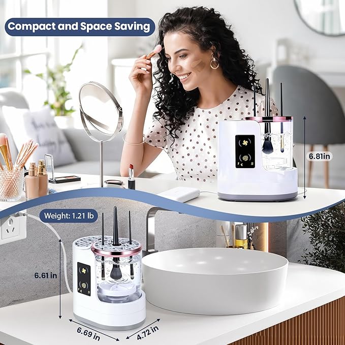Electric Makeup Brush Cleaner Machine With Drying Function, Smart Touch Control, USB Charging, Detachable Automatic Cleaner Brushes Cleaner Tool for Beauty Makeup Brush Set (White)