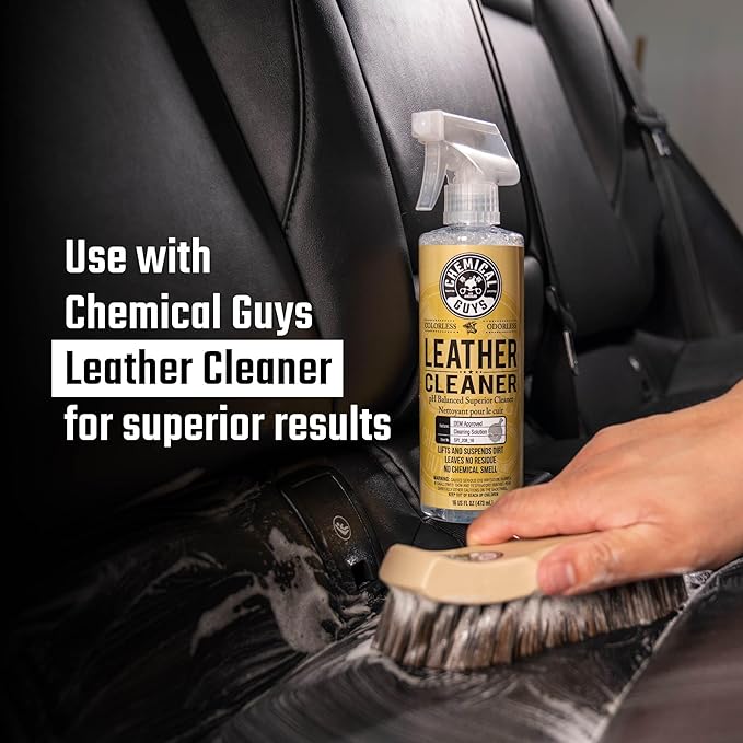 Chemical Guys Long Bristle Horse Hair Leather Cleaning Brush - Leather Brush to Gently Clean Car Interiors, Furniture, Sneakers, Boots, and More - Safe for Natural, Synthetic, Faux, and Pleather