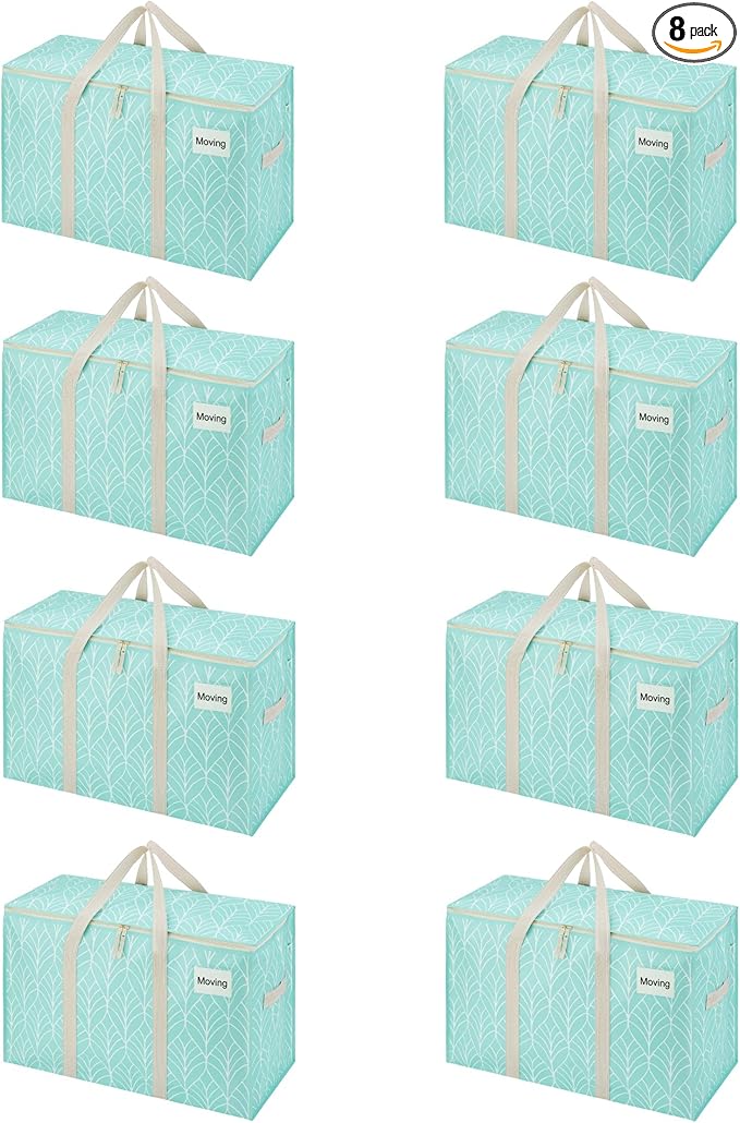 VENO 8 Pack Moving Bags, Heavy Duty, Moving Boxes Alternative, Packing Storage Supplies, Dorm Room Essentials with Zipper for Clothes, Extra Large Packaging Totes (Evergreen, 8 Pack)
