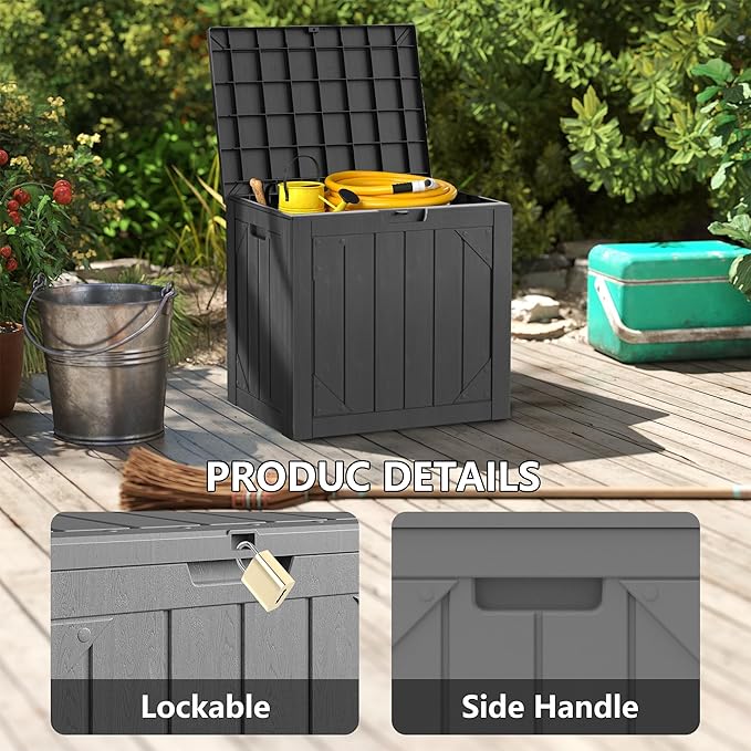 31 Gallon Resin Deck Box Waterproof Outdoor Storage Box for Patio Furniture Pool Accessories Indoor Storage for Cushion Garden Tools, Gray