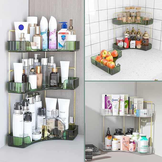 Webetop Corner Bathroom Counter Organizer, Bathroom Makeup Countertop Organizer, Corner Storage Organizers for Vanity, Bathroom，Dresser, Cosmetic, Kitchen Spice Rack Green