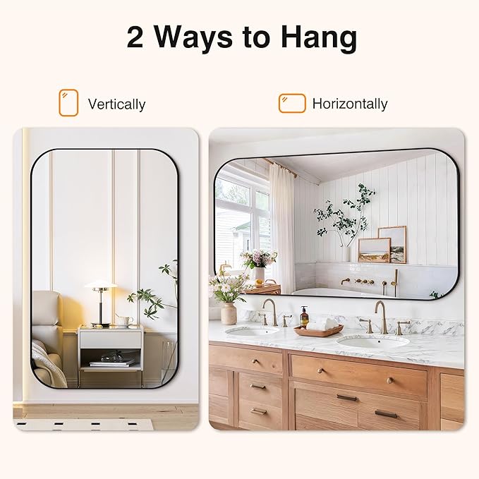 Bathroom Mirror for Wall, Large Bathroom Vanity Mirror for Over Sink 40 x 65, Black HD Reflection Shatterproof Mirror for Living Room Bedroom Entryway, Metal Frame Rectangular Shape