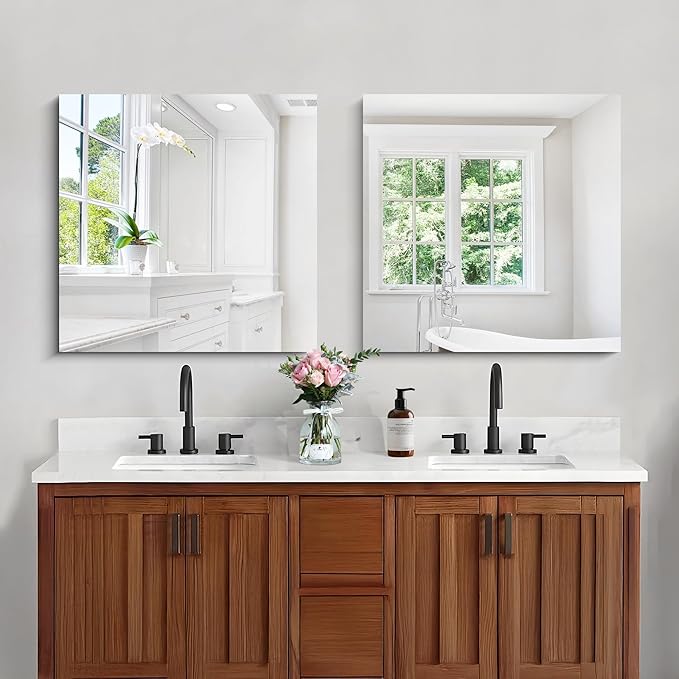 CILIBER Frameless Mirror, 24x24 inch Square Bathroom Mirrors for Wall, Upgraded Shatterproof Vanity Mirror Over Sink with Polished Edge for Bathroom,Bedroom,Living Room and Entryway