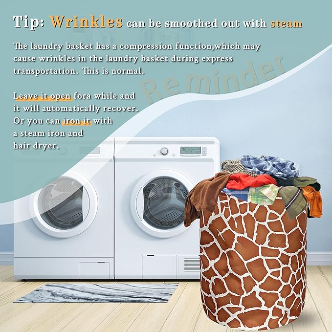 Giraffe Texture Laundry Basket With Handles Oxford Cloth Tote Bag Animals Laundry Hamper 18.9"x16.5" Foldable Clothes Storage Bucket Toy Organizer For Bathroom/Laundry/Bedroom