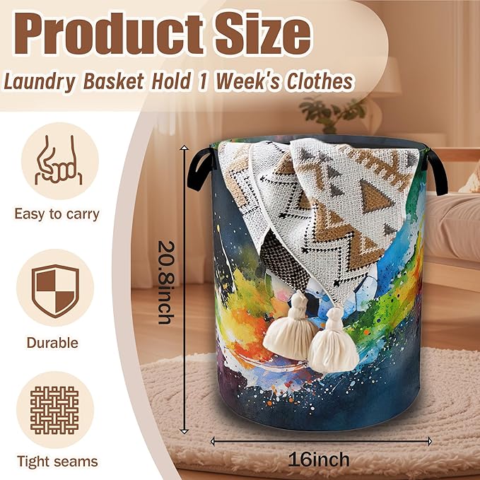 Abstract Soccer Laundry Basket,Waterproof Foldable Watercolor Ball Laundry Hamper,Dirty Clothes Basket, Linen Bin Storage Organizer Collection 16" x 20.8"