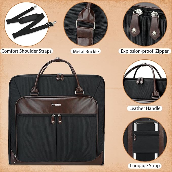 Garment Bag Travel Large Carry On Suit Bag with Strap for Business Hanging Suitcase Luggage Bags for Men Women (Black-Brown)