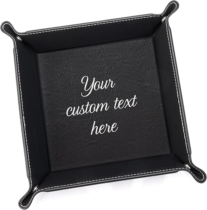 Lifetime Creations Create Your Own Personalized Valet Tray (Black) - Custom Vegan Leather Snap Catchall, Desk Organizer, Groomsmen Gift