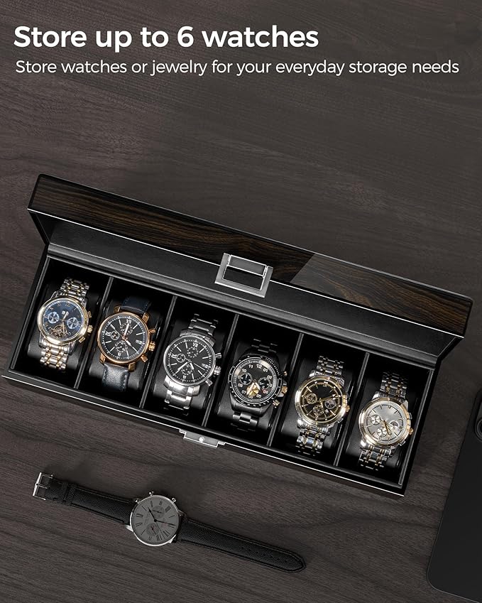 ANWBROAD Watch Box for Men, 6 Slot Watch Case with Glass Lid, Watch Display Case Watch Holder Organizer for Men, Watch Storage Box with 6 Slot, UJWB006E