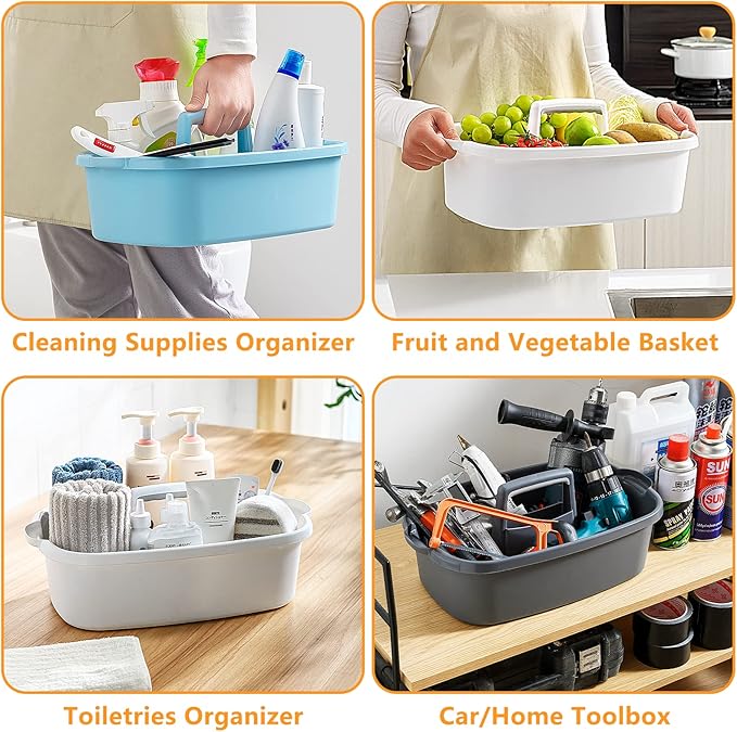 Multi-Purpose Plastic Cleaning Caddy with Handle, Shower Caddy Organizer/Storage Basket/Totes Portable for Bathroom Supplies, Cleaning Products, Under Sink Tool, Housekeepers (Blue)