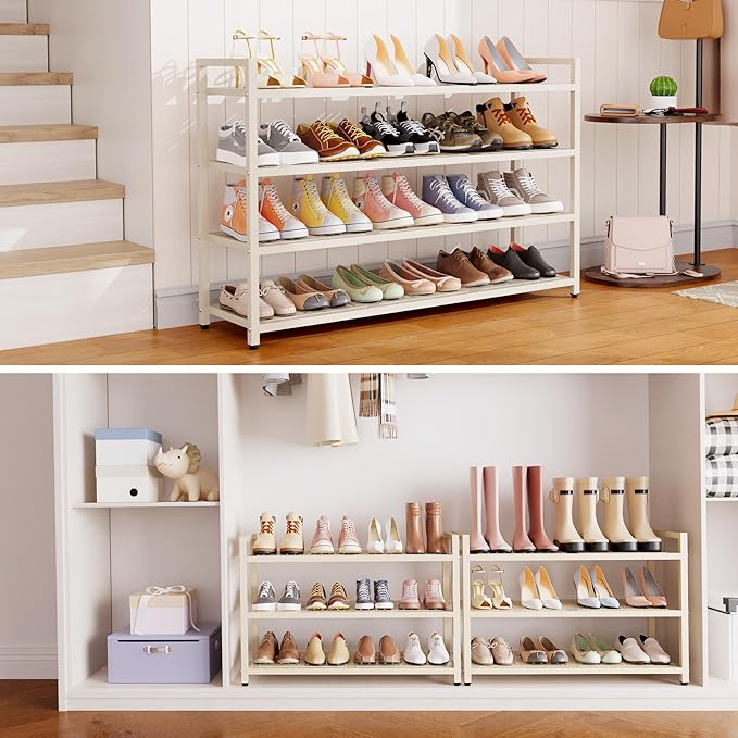 5-Tier Shoe Rack, Large Capacity Metal Free Standing Shoes Rack, Sturdy and Durable Shoe Organizer, Shoe Shelf for Closet, Entryway, Bedroom, for 28-30 Pairs, 42.1" W x 9.8" D x 35.4" H, White