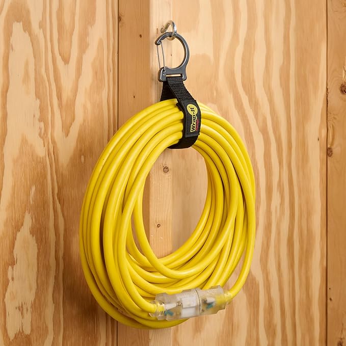 Wrap-It Storage Quick Clips - Assorted 3-Pack Black - Cable Straps with Metal Clips for Hanging Garage Accessories and Extension Cord or Hose Hanger