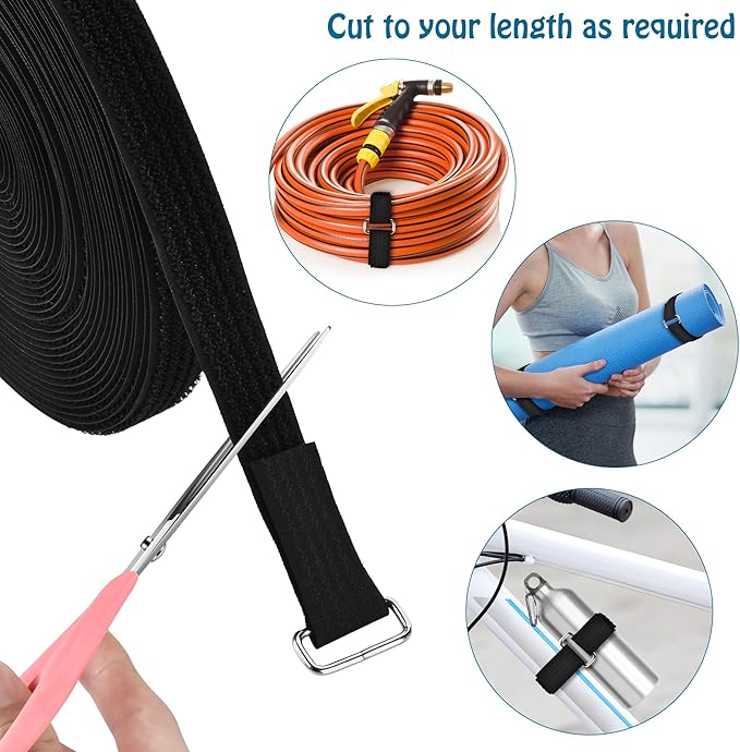 0.75" x39.4ft Hook and Loop Straps with 60 Buckles Adjustable Cut-to-Length Cable Ties - Reusable Nylon Fastening Tape Cable Straps for Storage or Organization (0.75in x 39.4ft)