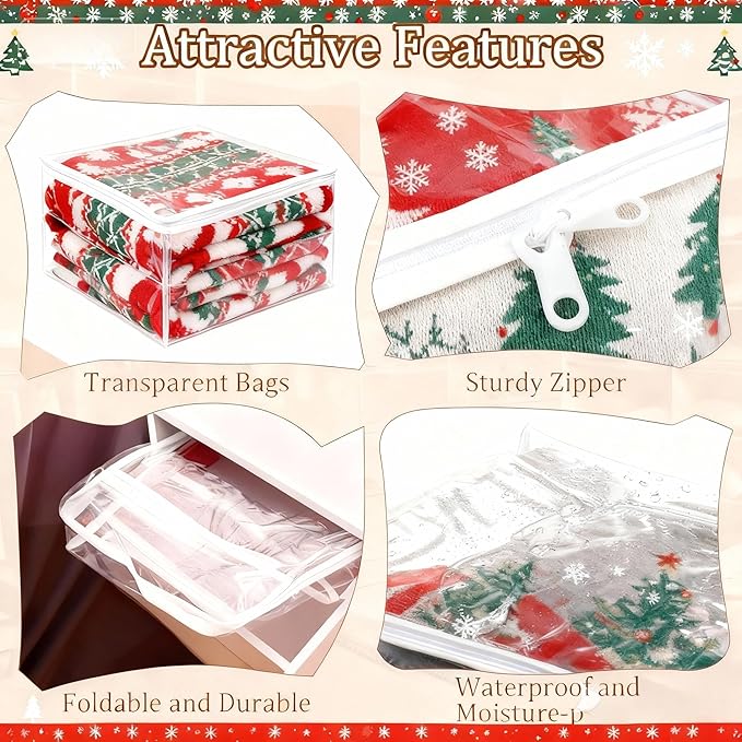 6 Pcs Clear Storage Bags with Zipper, Blanket Storage Bags Plastic PVC Clothing Storage Bag, Bed Sheet Organizer for Linen Sweater, Bed Sheet, Quilt, Clothes, Pillow 14.2 x 12 x 3.2 Inch