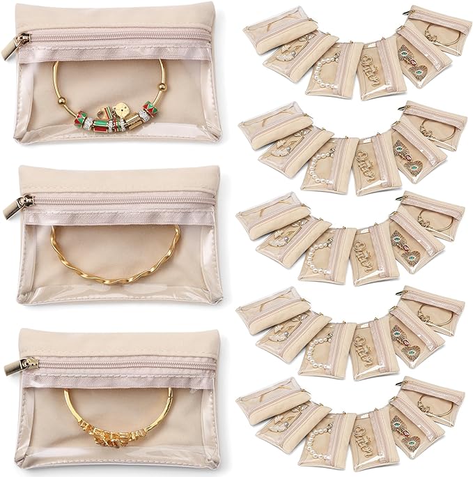 Vlando 33 Pcs Travel Jewelry Case Velvet Jewelry Pouch with Zipper Clear Travel Jewelry Bag Jewelry Travel Organizer for Travel Business Trip Mother's Day Gifts for Mom Wife Women
