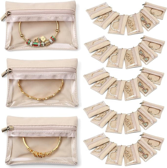 Vlando 33 Pcs Travel Jewelry Case Velvet Jewelry Pouch with Zipper Clear Travel Jewelry Bag Jewelry Travel Organizer for Travel Business Trip Mother's Day Gifts for Mom Wife Women