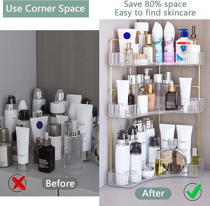 Webetop Corner Bathroom Counter Organizer 3 Tier Bathroom Countertop Organizers Shelf Makeup Organizer for Vanity Perfume Tray for Corner Storage Skincare, Cosmetic, Dresser, Kitchen Spice Rack