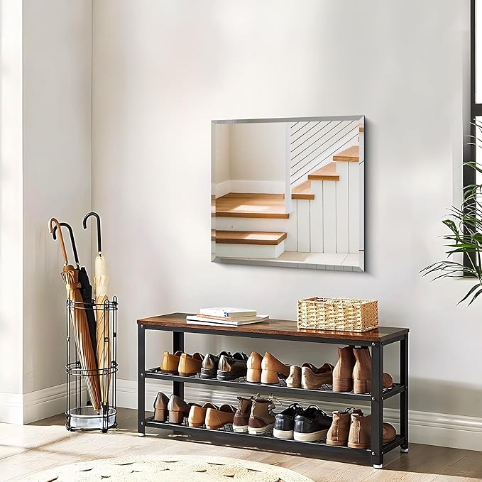 CILIBER Beveled Mirror, 24x24 inch Square Bathroom Mirrors for Wall, Upgraded Shatterproof Frameless Vanity Mirror Over Sink with Beveled Edge for Bathroom,Bedroom,Living Room and Entryway