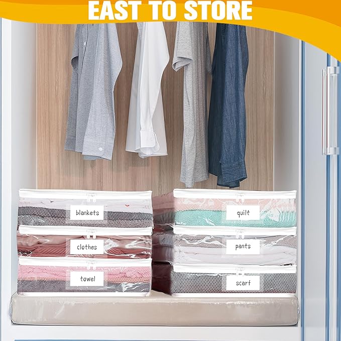 Plastic Storage Bags with Easy-Glide Zipper, Pack of 6, Durable Clear Vinyl Zippered Storage Bags for Clothes Sweaters Comforters Blankets Sheets Bedding (15.7 x 13.8 x 2.5 Inch)