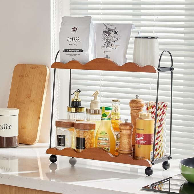 2 Tier Bathroom Countertop Organizer, Vanity Organizer and Storage for Skincare Perfume, Large Capacity Makeup Standing Counter Rack, Wood Counter Shelf for Bathroom Decor/Kitchen/Coffee Bar