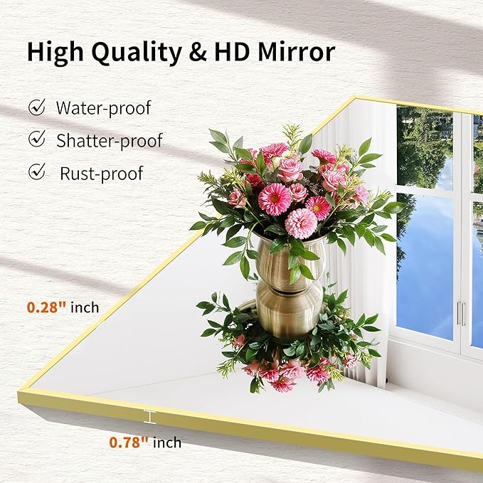 Gold Bathroom Mirror for Wall, 20x48 Inch Rectangle Mirror with Metal Frame, Modern Vanity Mirrors for Bathroom Living Room, Entryway Hangs Horizontal or Vertical