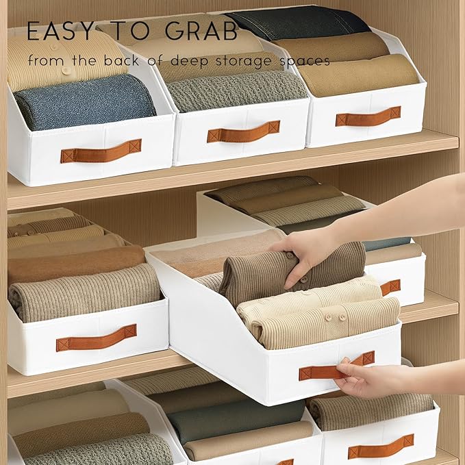 Fabric Storage Bins for Organizing - 4 Pack Large Trapezoid Collapsible Storage Bins with Front Handle, Closet Organizers and Storage for Bedroom, Home Shelves, Small Spaces, White