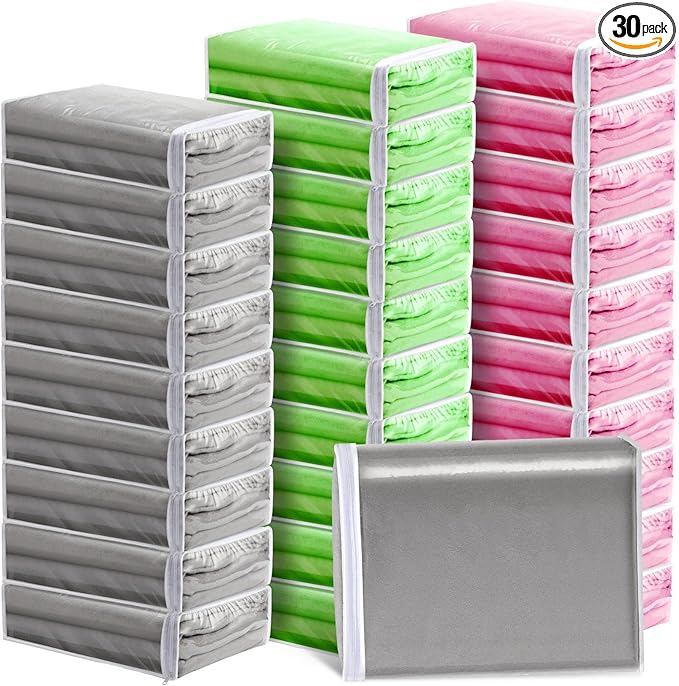 Riakrum 30 Pack Clear Zippered Storage Bags, 15x11x4 inches, Vinyl Plastic Sweater Sheet Organizers Storage Bags, PVC, for Clothes, Sheet, Blankets, Fabrics Organizers (White)