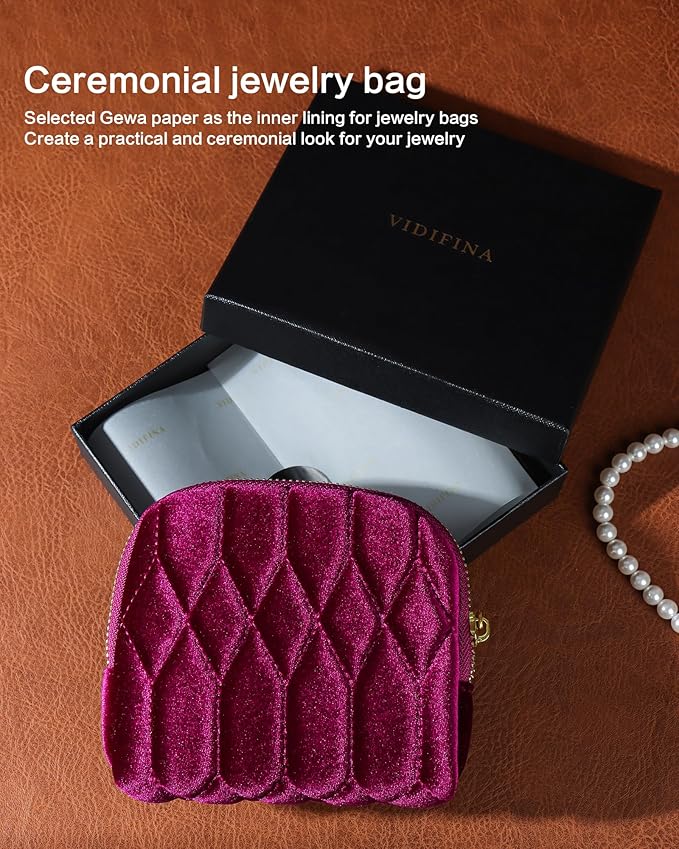 Small Travel Jewelry Case, Mini Travel Jewelry Bag with Zipper, 5-Layer Velvet Organizer Pouch for Bracelet Rings Earrings - Diamond Stitched Velvet Teal Blue