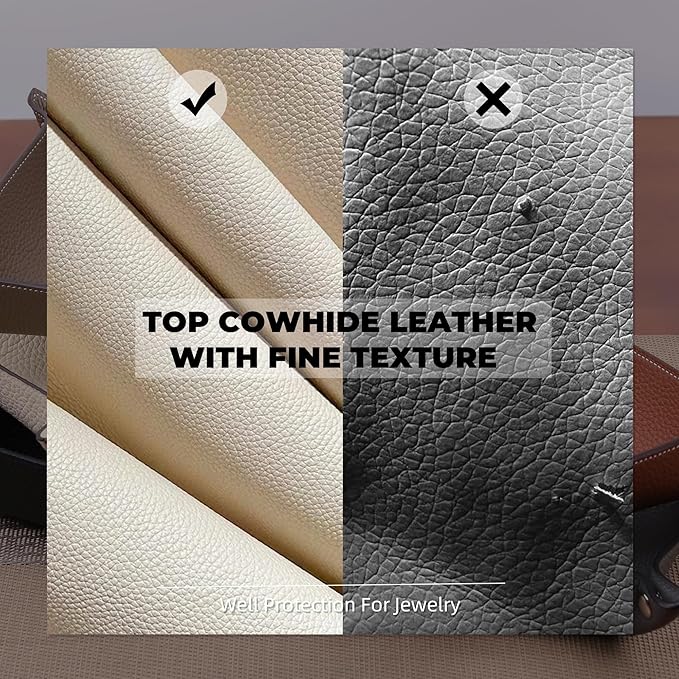 Genuine Cowhide Leather Desktop Storage Organizer - Bedside Vanity Tray with Phone, Wallet, Coin, Jewelry Holder