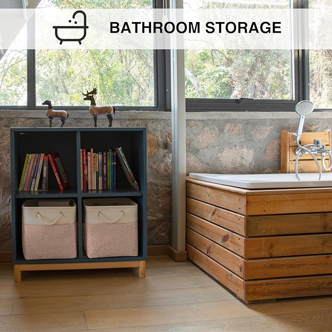 Oterri 4 Pack Foldable Storage Cubes, Cube Storage Bins,13x13 Inch Fabric Cubes Storage Basket, Decorative Storage Basket for Home, Shelves, Nursery Organizers(Orange-pink/White)