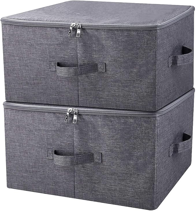 iwill CREATE PRO Pack of 2, Fabric Folding Washable Clothes Storage Boxes with Zip Lid for Wardrobe, Black Gray