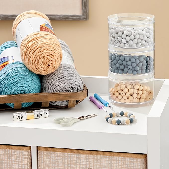 STORi Bella Stackable Clear Plastic Container (Set of 3) Round Vanity Storage Organizers with Lids for Hair Accessories & Beauty Supplies | Made in USA