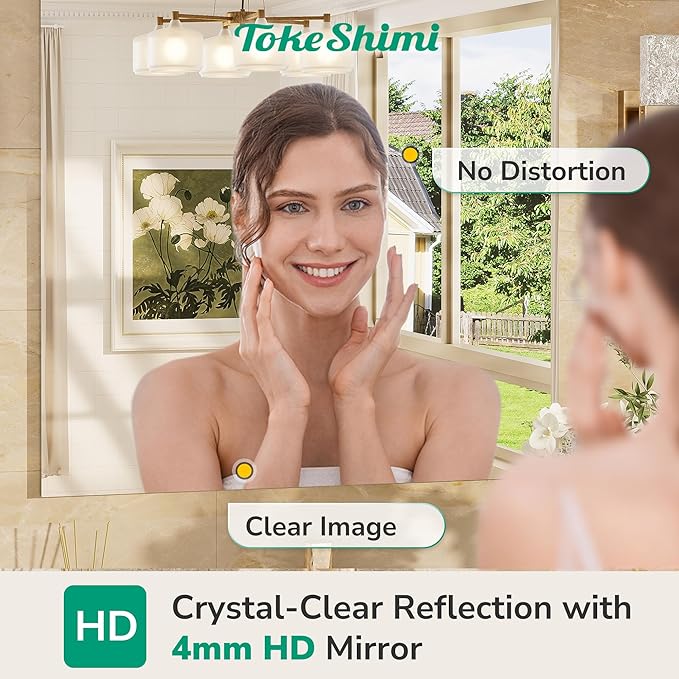 TokeShimi 48x36 Frameless Bathroom Vanity Mirrors for Over Sink, Modern Rectangle Bathroom Mirrors for Wall with Polished Edge Shatterproof Decorative Mirror for Bedroom, Living Room, Entryway