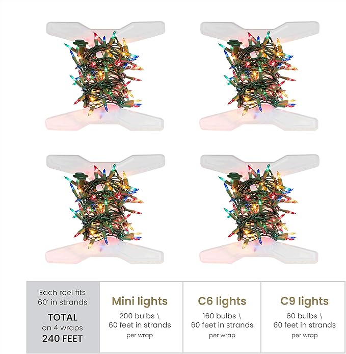 ZOBER Christmas Light Storage Reels - Christmas Light Organizer With 4 Plastic Wheels - Fits 200 Mini Lights Per Spool, Lights Storage - Strong & Durable Material - Stitched Reinforced Handles - Black