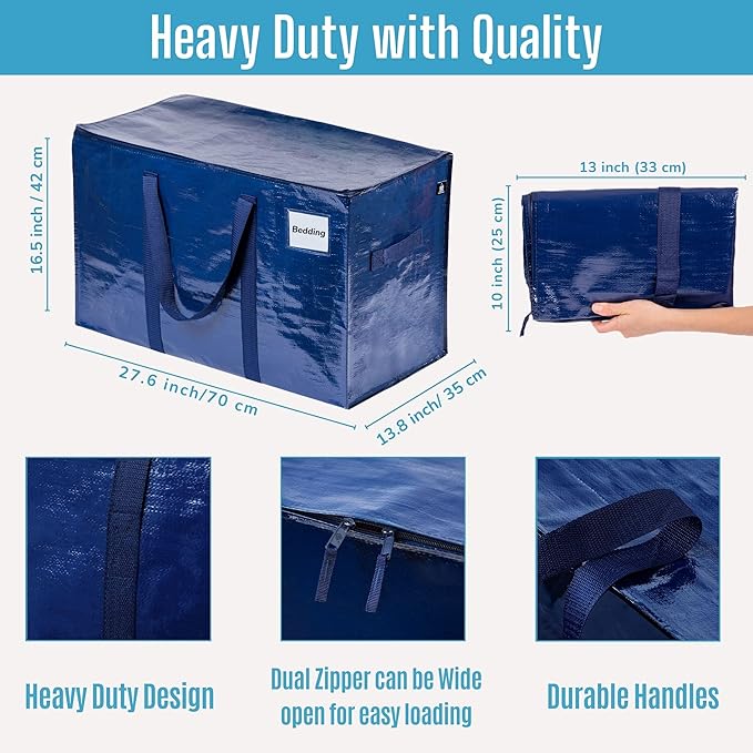 VENO 6 Pack Moving Bags, Heavy Duty, Moving Boxes Alternative, Packing Storage Supplies for Dorm Room Essentials with Zipper for Clothes, Extra Large Totes for Packaging (Blue, 6 Pack)