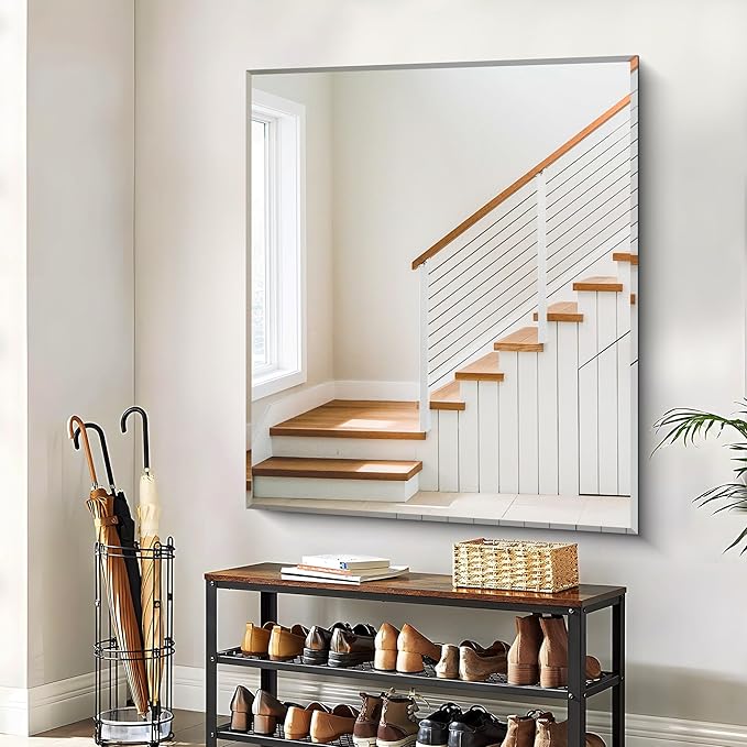 CILIBER Beveled Bathroom Mirror, 40x48 Inch Large Frameless Mirrors for Wall, Upgraded Shatterproof Rectangle Beveled Vanity Mirror Hangs Horizontally/Vertically for Bedroom, Living Room and Entryway