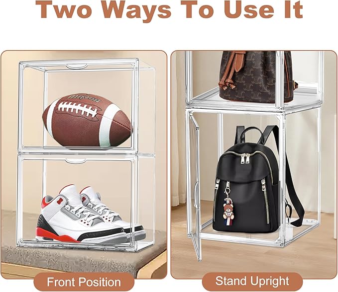 10 Pack Acrylic Shoe Box Size 14, X-Large Clear Acrylic Purse Organizer 14.1'' x 8.9'' x 10.6'' Transparent Handbag Storage Box for Closet, Stackable Plastic Container for Purses, Wallets & Bags