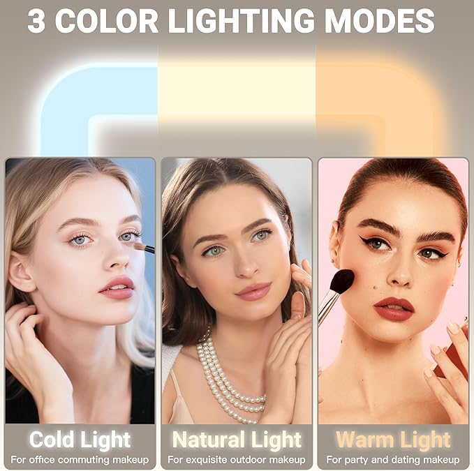 FENNIO Vanity Mirror with Lights - 15"x12.6" LED Lighted Makeup Mirror, Large Makeup Mirror with Lights, Touch Screen with 3-Color Lighting, Dimmable, for Vanity Desk Tabletop, Bedroom Gold