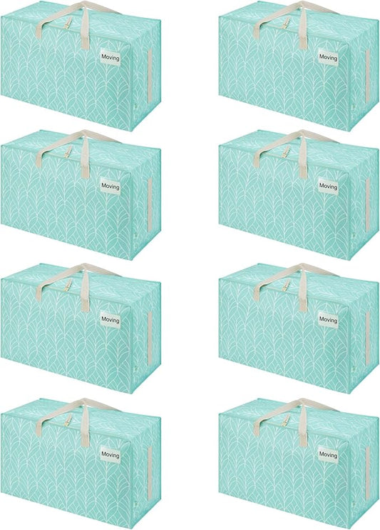 VENO 8 Pack Moving Bags and Large Christmas Decoration Storage Bins with lids. Alternative to Moving Boxes, Packing Supplies for College. Heavy Duty Totes (Evergreen, 8 Pack)