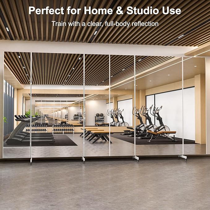 Brisafe 81" x 95" Extra Large Full Length Tri-Fold Mirror on Wheels, Stand Up Movable Floor Mirror with Stand, 3-Way Folding Standing Mirror for Gym, Dance Studio, Fitness Room & Home, White